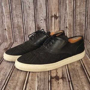Sz 45 / 12 Mens Filling Pieces Low Top Black Leather Woven Sneakers Shoes